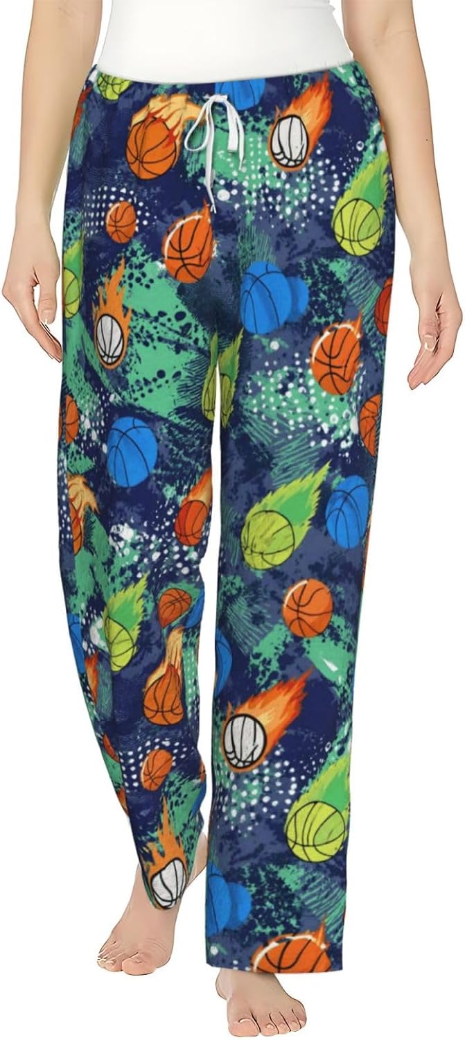 Soccer Ball Field Sports Flannel Pajama Pants For Women. Soft Fleece Lounge Pants With Pockets And Adjustable Drawstring