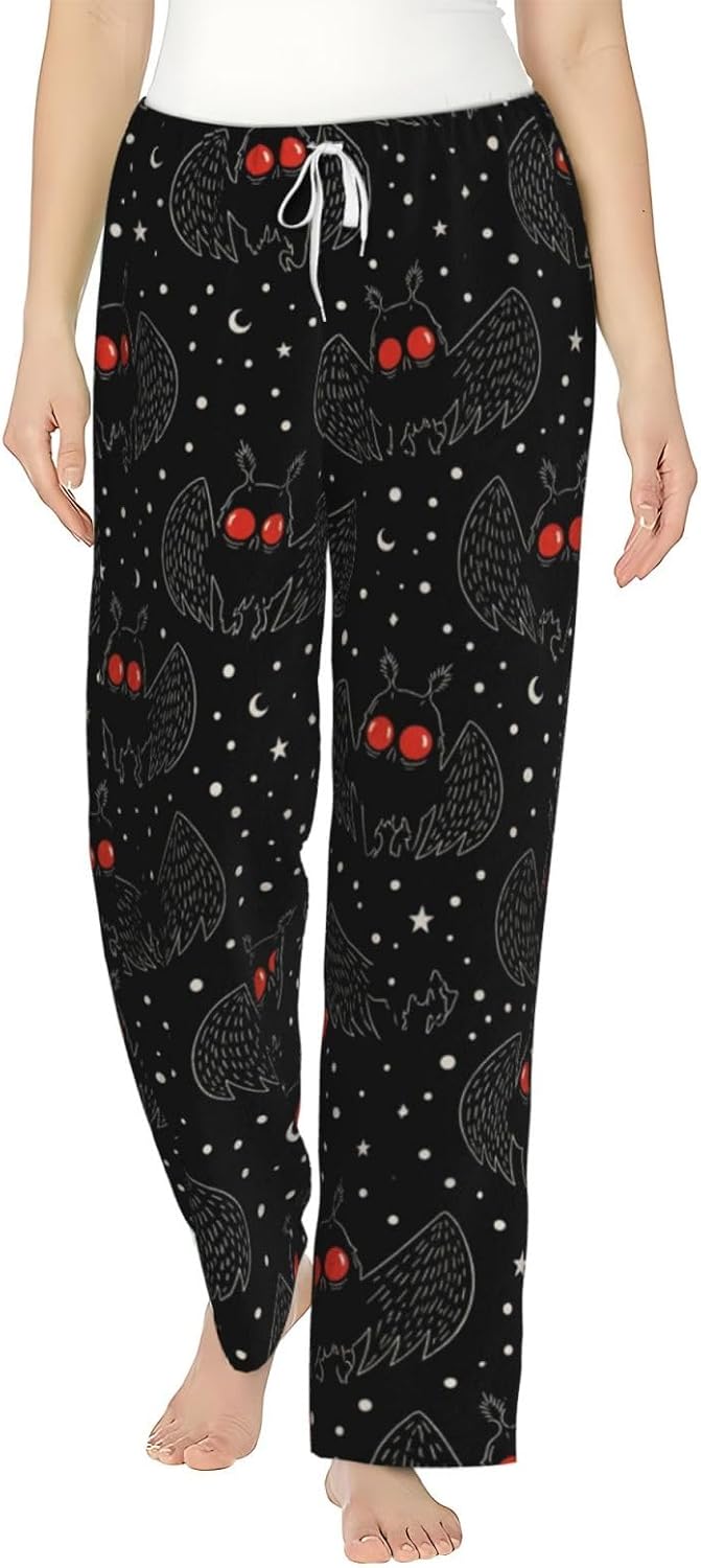 Red Eyed Bat Flannel Pajama Pants For Women. Soft Fleece Lounge Pants With Pockets And Adjustable Drawstring