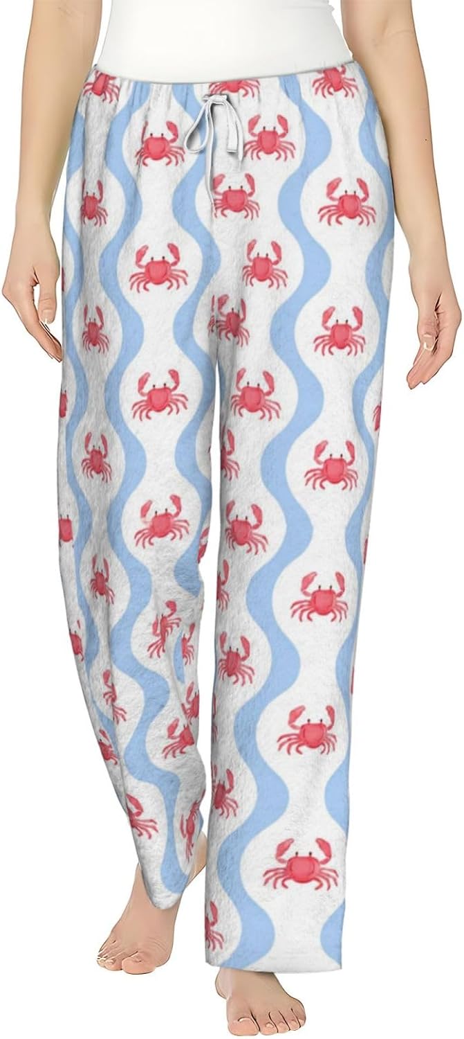 Cute Strawberry Floral Flannel Pajama Pants For Women. Soft Fleece Lounge Pants With Pockets And Adjustable Drawstring