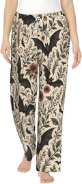 Halloween Pumpkin Ghost Bat Flannel Pajama Pants For Women. Soft Fleece Lounge Pants With Pockets And Adjustable Drawstring