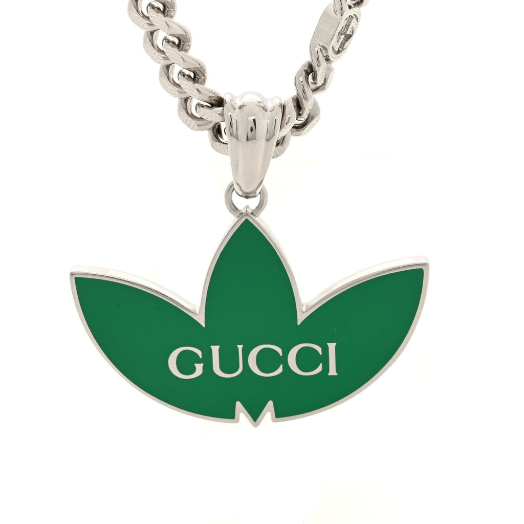 GUCCI X ADIDAS エナメル トレフォイル ペンダント ネックレス シルバーグリーン(代金引換)