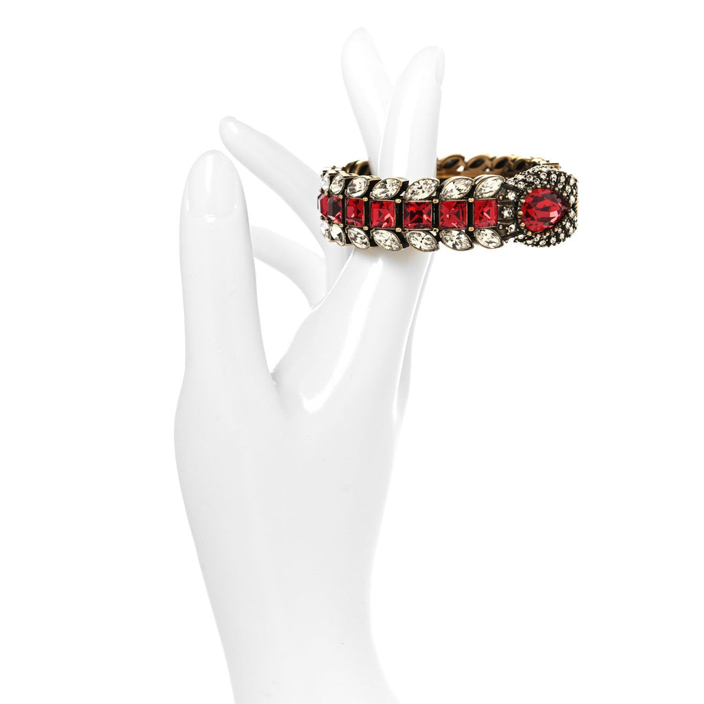 GUCCI メタルクリスタル スネークブレスレット S ホワイト×レッド(代金引換)