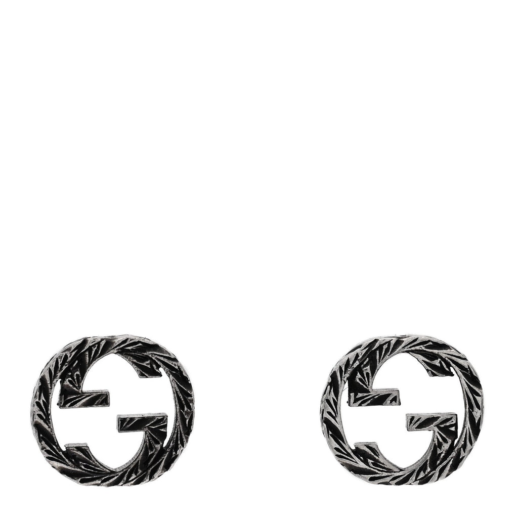 GUCCI シルバー テクスチャード インターロッキングG スタッドピアス(代金引換)