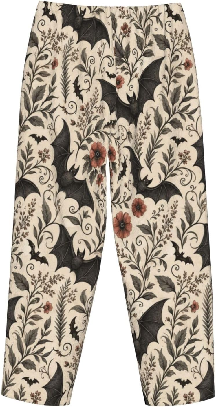 Halloween Pumpkin Ghost Bat Flannel Pajama Pants For Women. Soft Fleece Lounge Pants With Pockets And Adjustable Drawstring