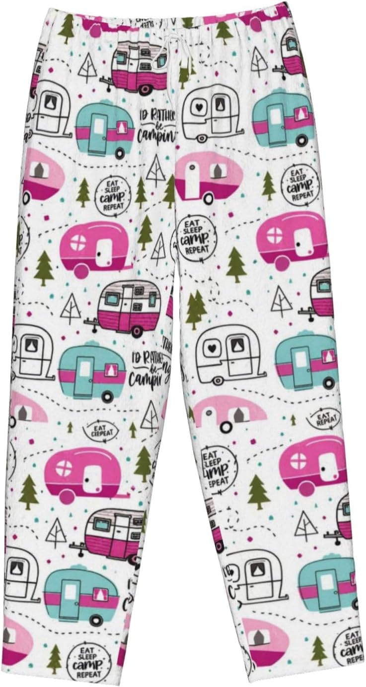 PVVCDV Tennis Racket Bow Stripe Flannel Pajama Pants For Women. Soft Fleece Lounge Pants