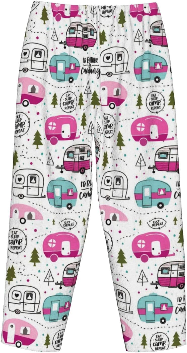 PVVCDV Tennis Racket Bow Stripe Flannel Pajama Pants For Women. Soft Fleece Lounge Pants