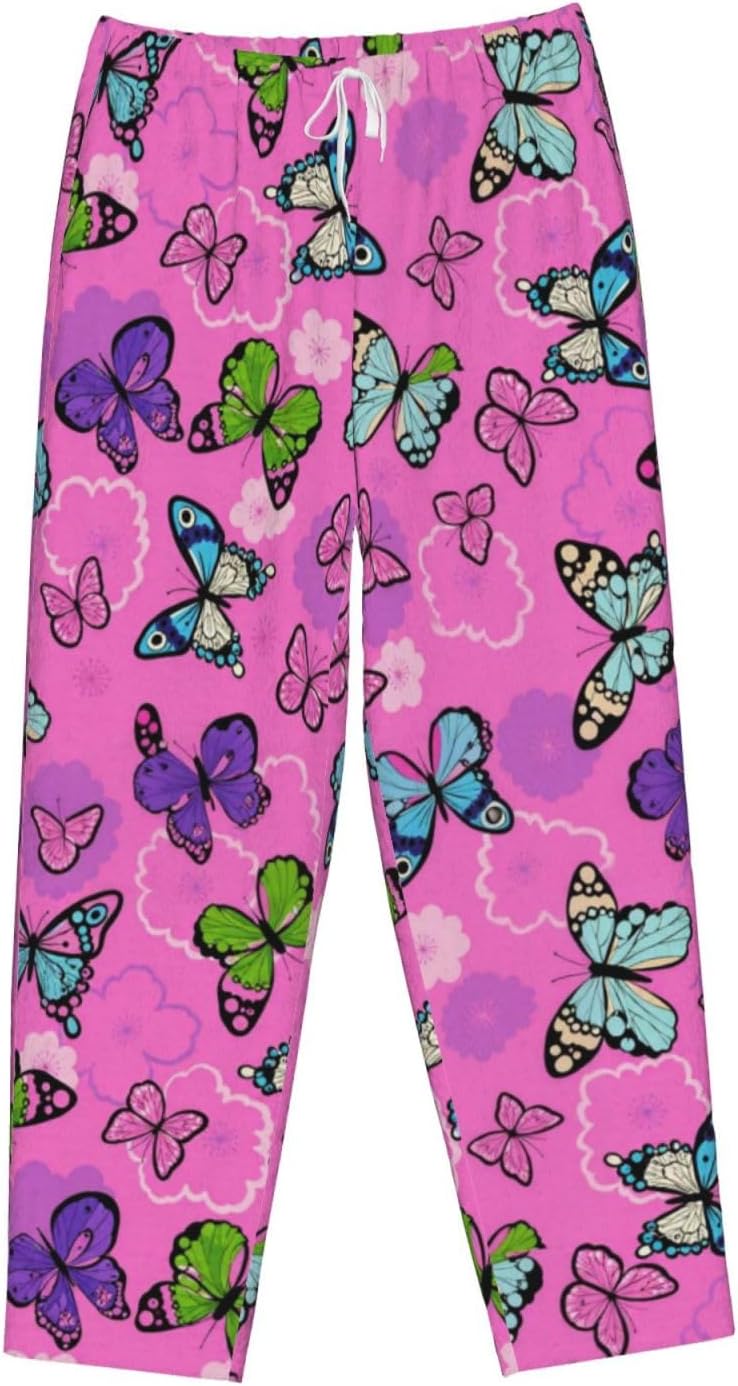 Floral Garden Boho Flannel Pajama Pants For Women. Soft Fleece Lounge Pants With Pockets And Adjustable Drawstring