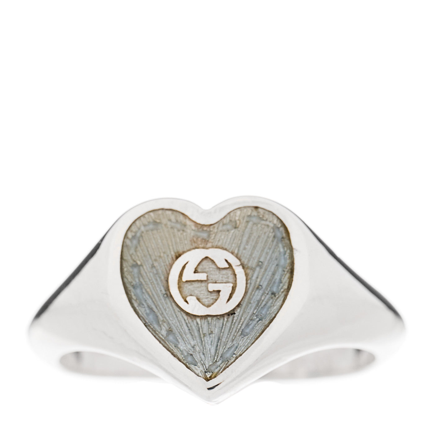 GUCCI スターリングシルバー エナメル GG ハートリング 51 5.75 ブルー(代金引換)
