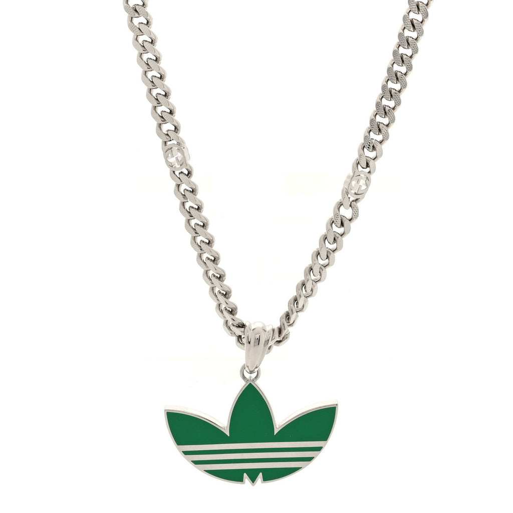 GUCCI X ADIDAS エナメル トレフォイル ペンダント ネックレス シルバーグリーン(代金引換)