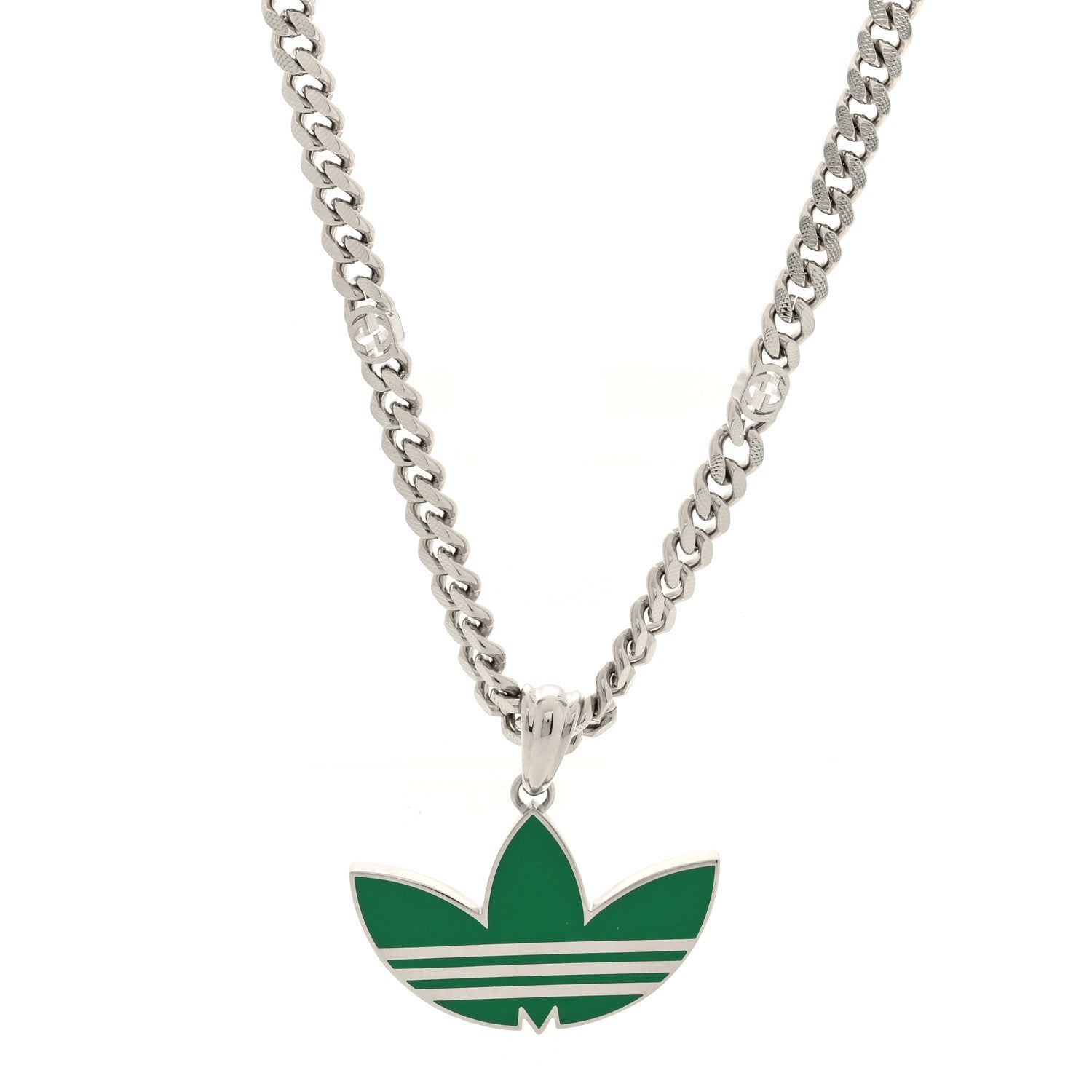 GUCCI X ADIDAS エナメル トレフォイル ペンダント ネックレス シルバーグリーン(代金引換)