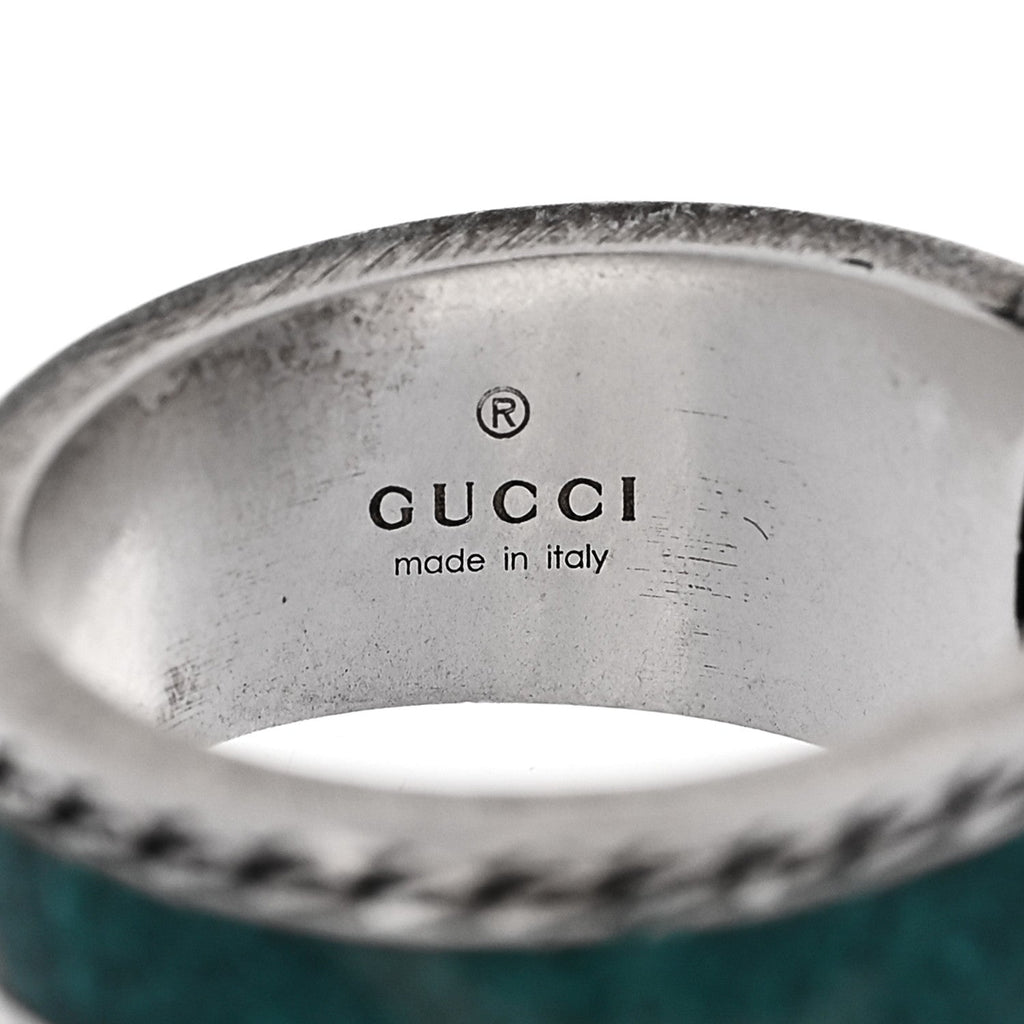 GUCCI シルバー エナメル インターロッキングG バンドリング 50 5.25 ターコイズ(代金引換)