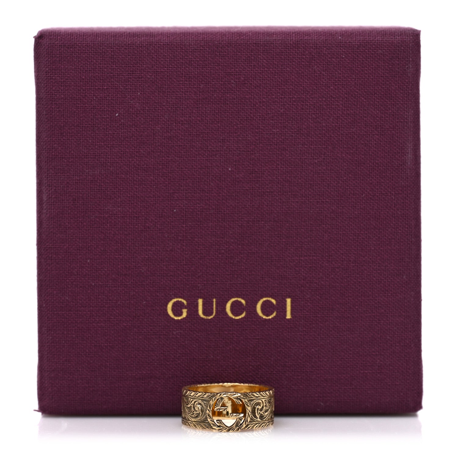 GUCCI 18Kイエローゴールド インターロッキングG アラベスクリング 55 7.25(代金引換)