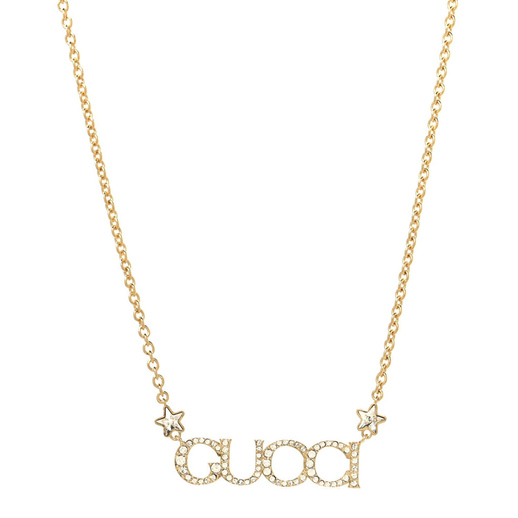 GUCCI クリスタル スクリプトネックレス ゴールド(代金引換)