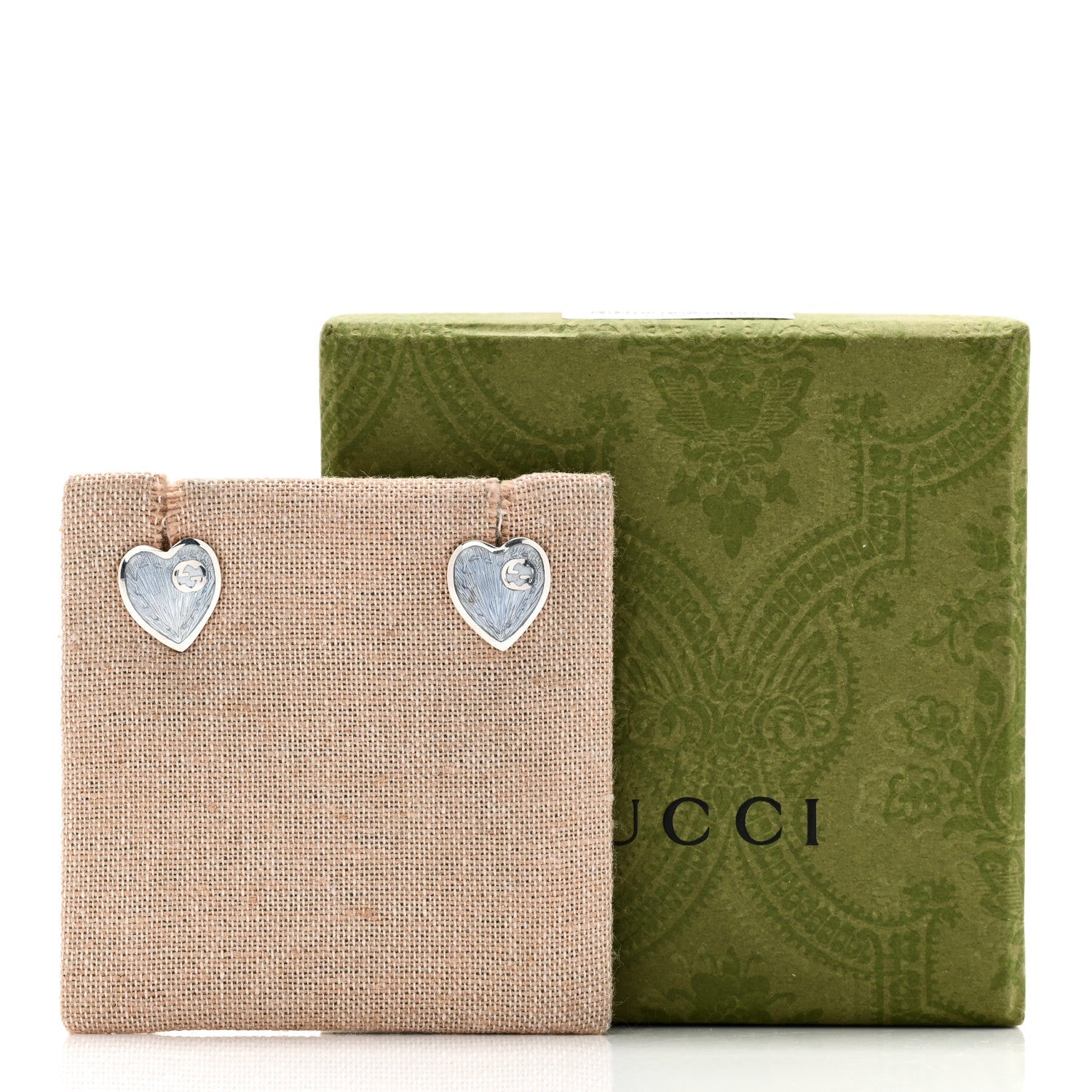 GUCCI シルバー エナメル インターロッキングG ハート スタッドピアス ブルー(代金引換)
