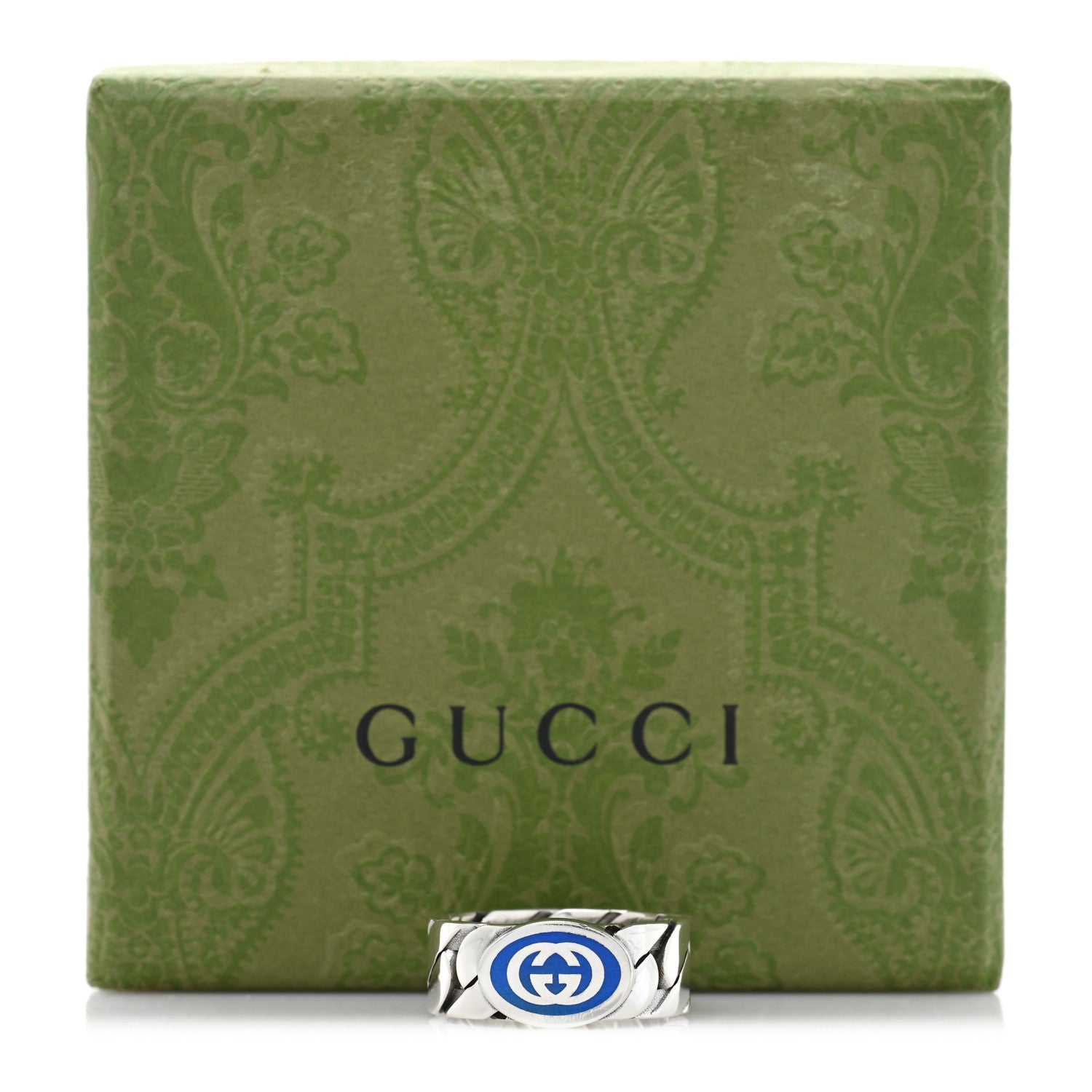 GUCCI スターリングシルバー エナメル インターロッキングG チェーンリング 61 9.75 ブルー(代金引換)