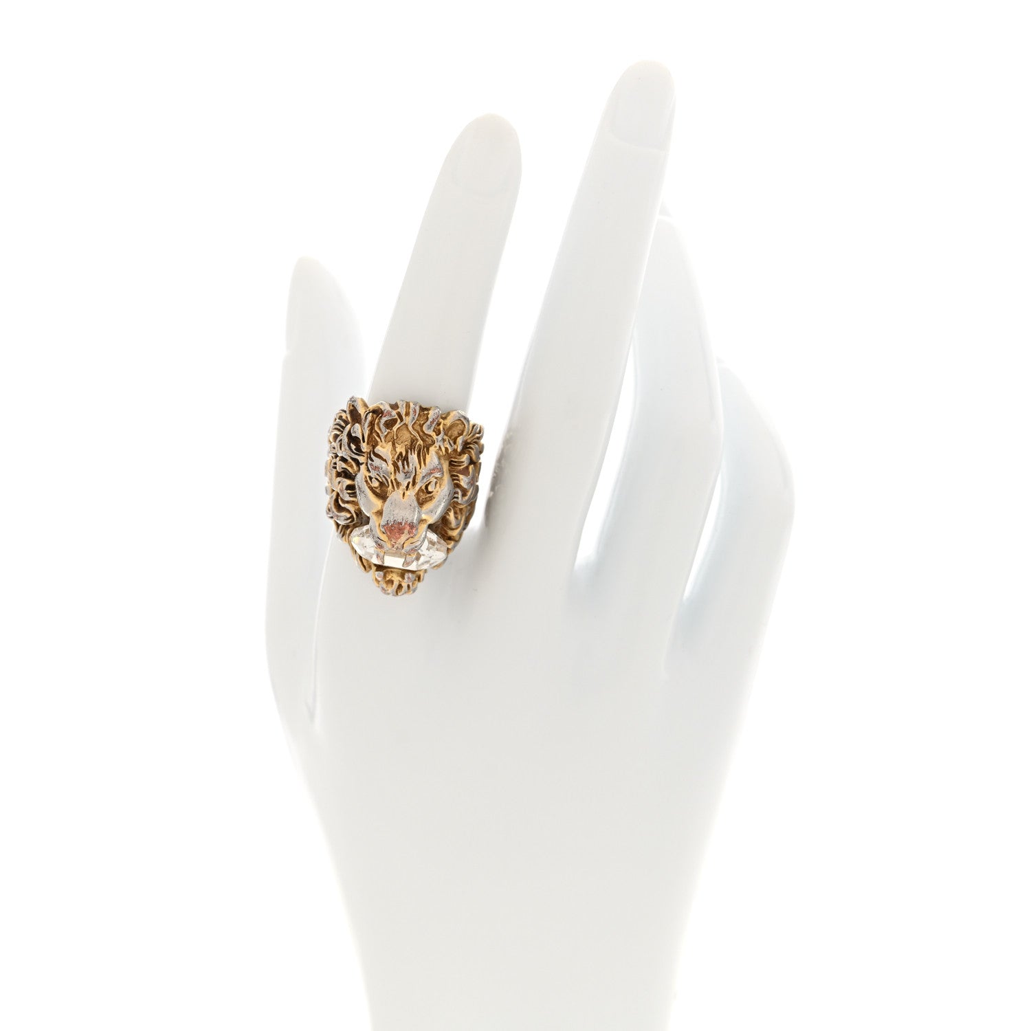 GUCCI メタル クリスタル ライオンヘッドリング 56 7.5 ゴールド(代金引換)