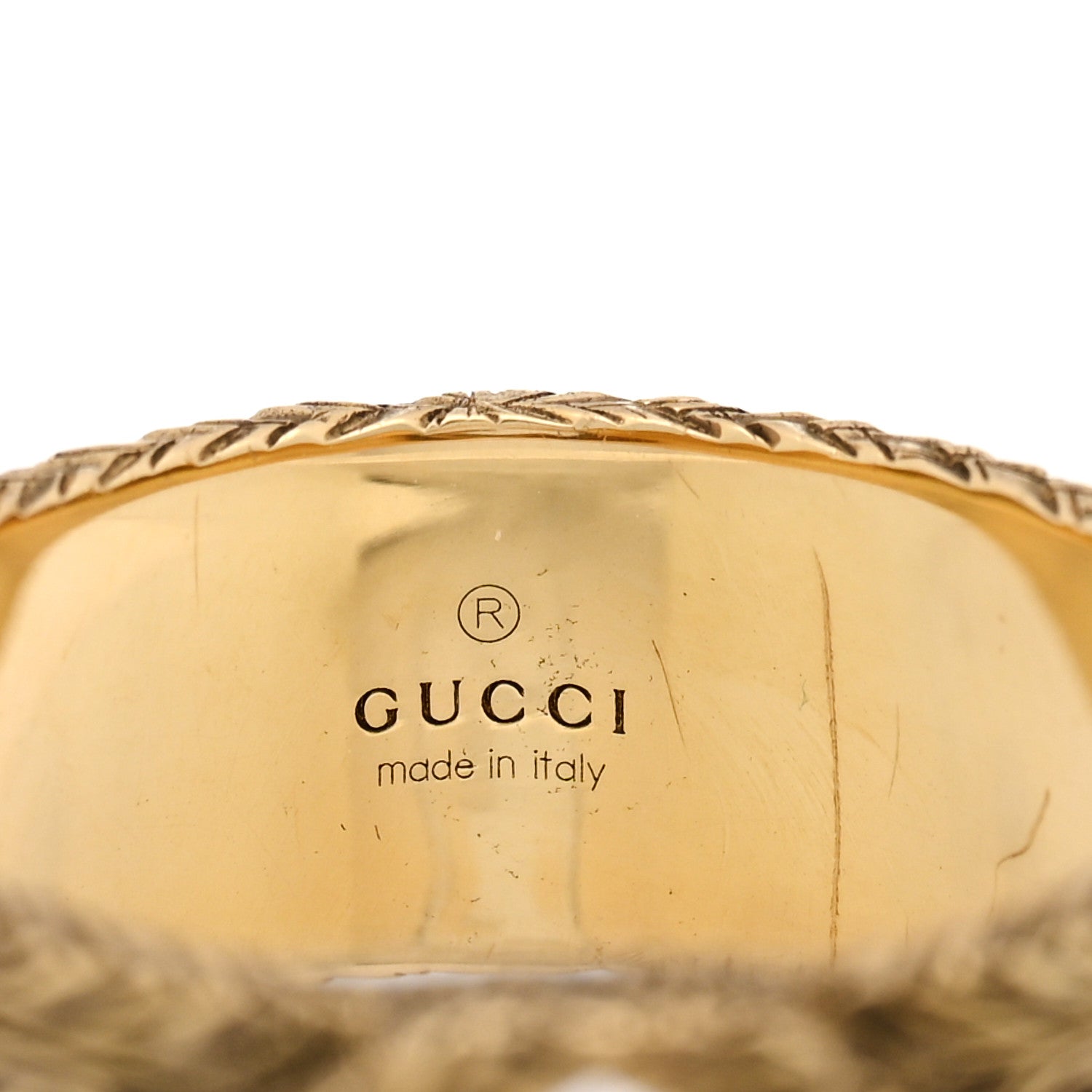 GUCCI 18Kイエローゴールド インターロッキングG アラベスクリング 55 7.25(代金引換)