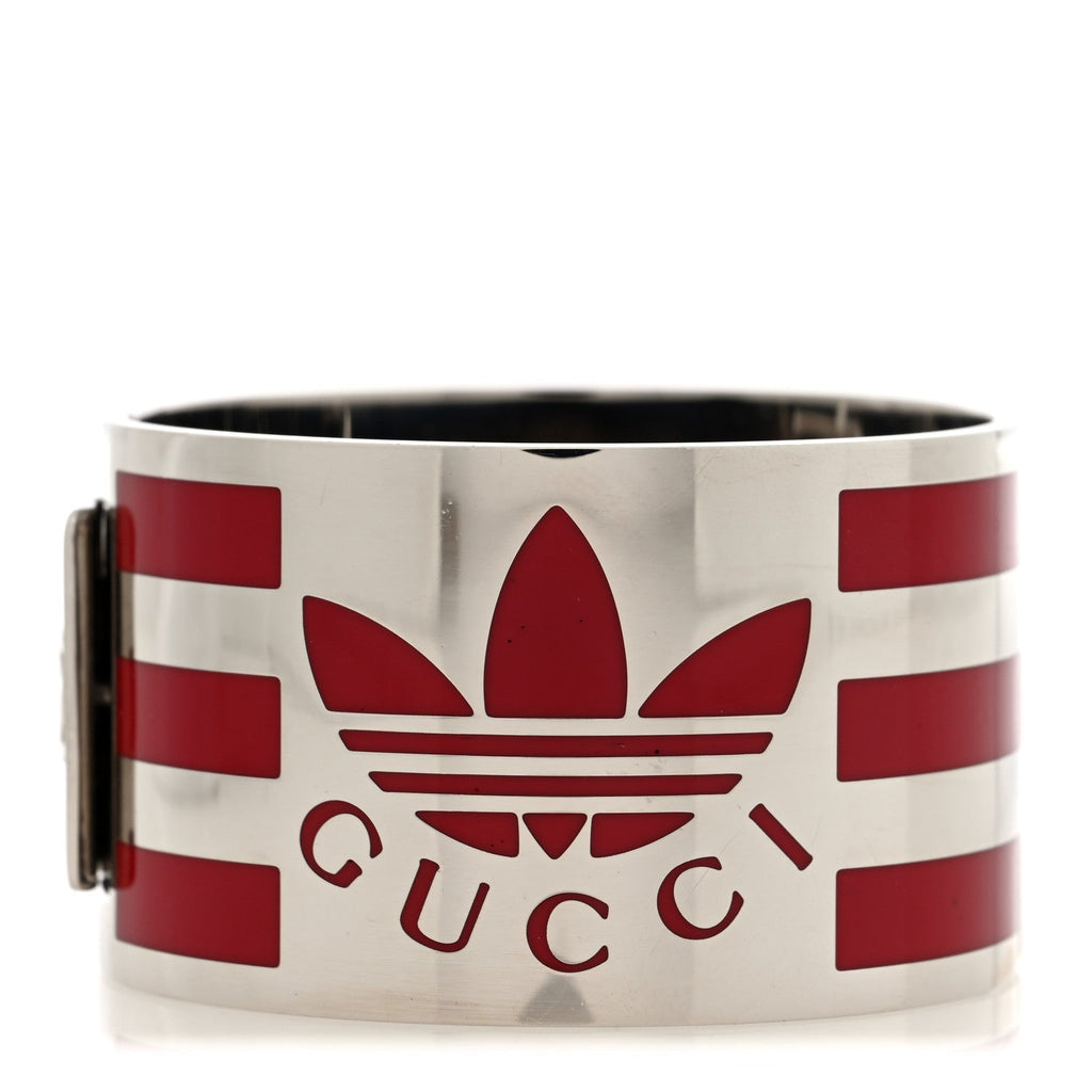GUCCI X ADIDAS メタル エナメル カフ ブレスレット シルバーレッド(代金引換)