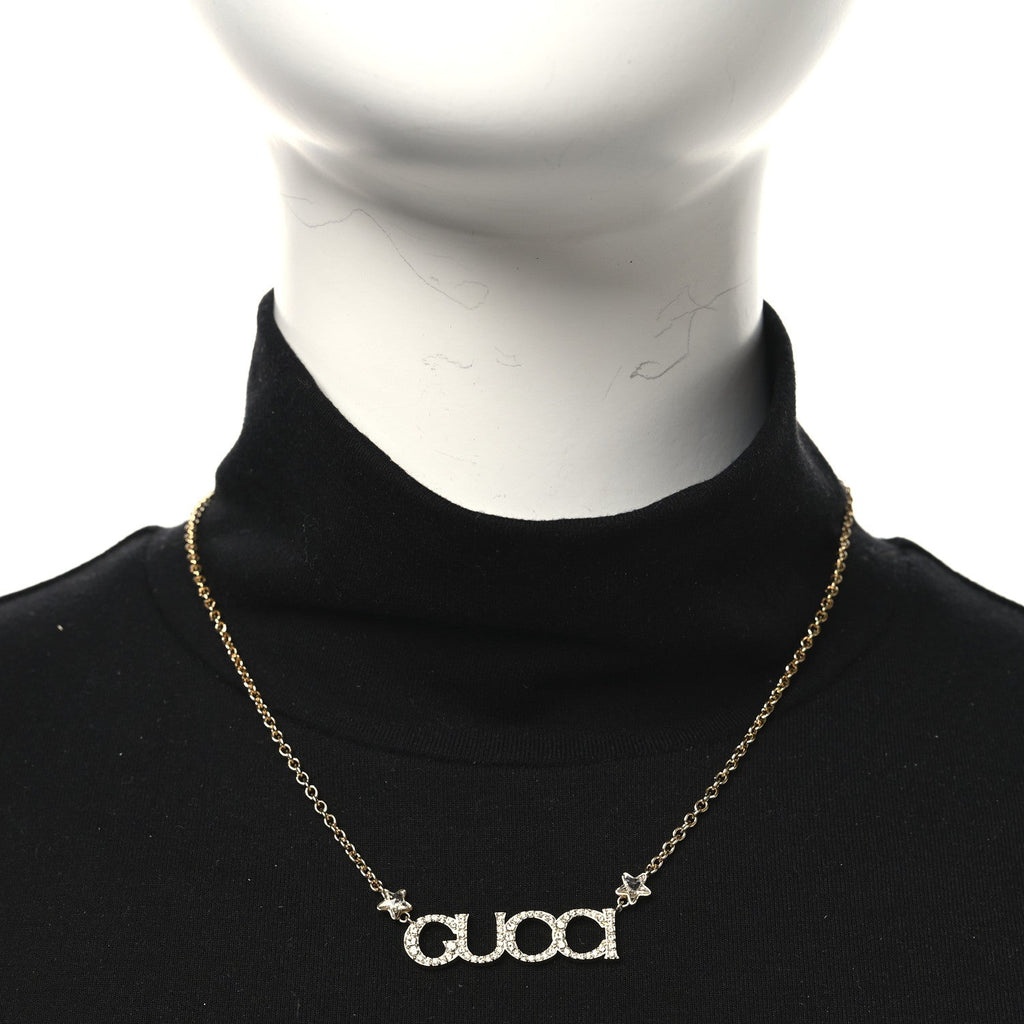 GUCCI クリスタル スクリプトネックレス ゴールド(代金引換)