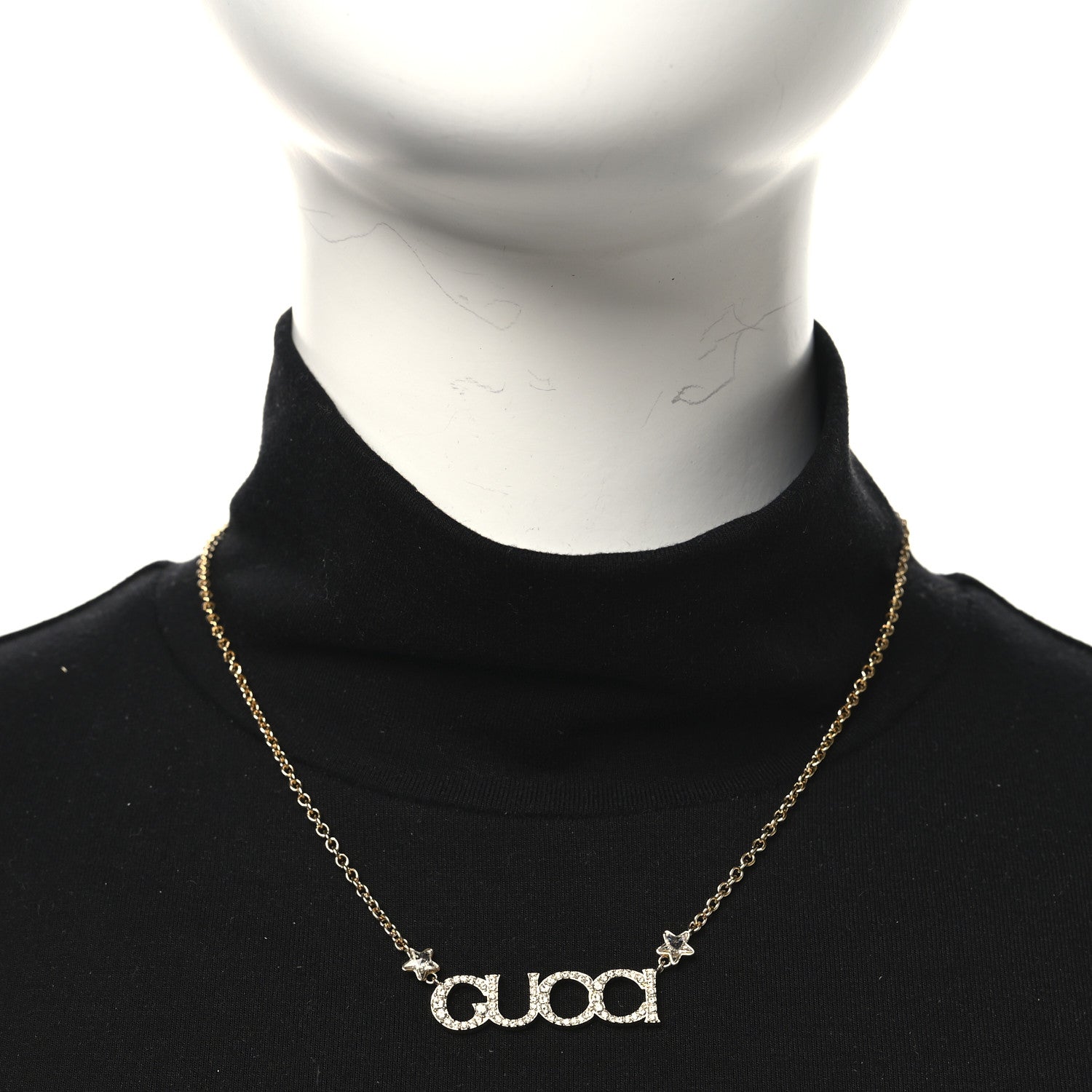 GUCCI クリスタル スクリプトネックレス ゴールド(代金引換)
