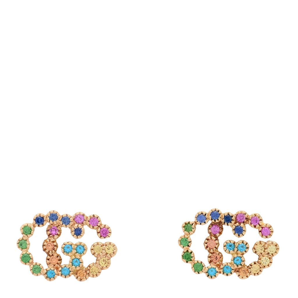 GUCCI 18Kイエローゴールド サファイア トパーズ ツァボライト シトリン ランニングG スタッドピアス(代金引換)